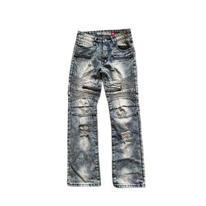 Lion Dynasty Boys Size 14 Moto Biker Jeans Distressed Washed Denim Zipper Knees